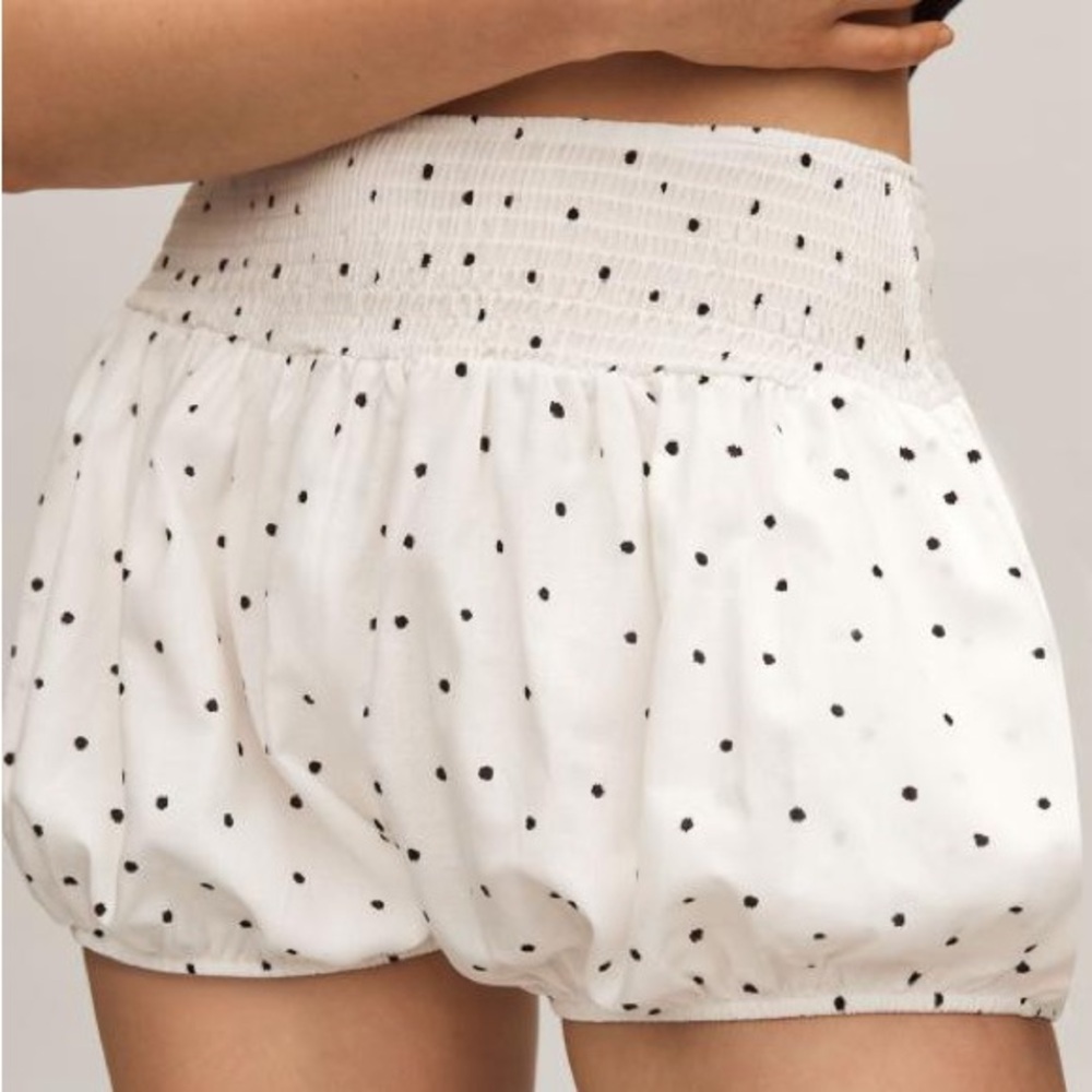 Anthropologie Maeve Smocked Bloomer Shorts Black & White Polka Dot